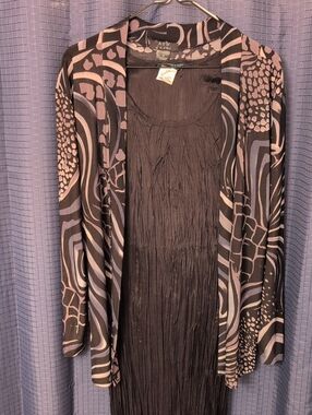 AUW Black & Mauve Abstract Open-Front Cardigan